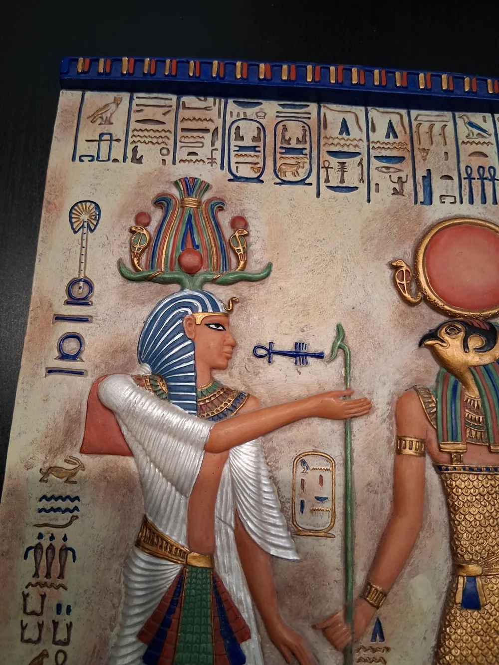 Egyptian Relief Wall Art – White, Gold, Blue
